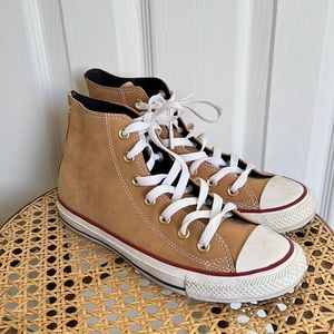 Camel brown leather converse hightops